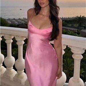 Revolve Elegant Pink Satin Slip Dress Maxi